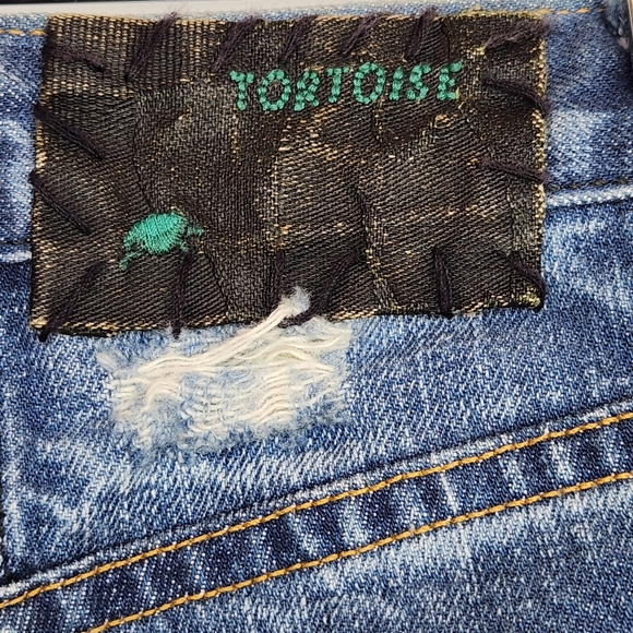 Tortoise Denim Mid-rise Cropped Straight Selvedge Jeans Destroyed Eco Friendly - Picture 13 of 15